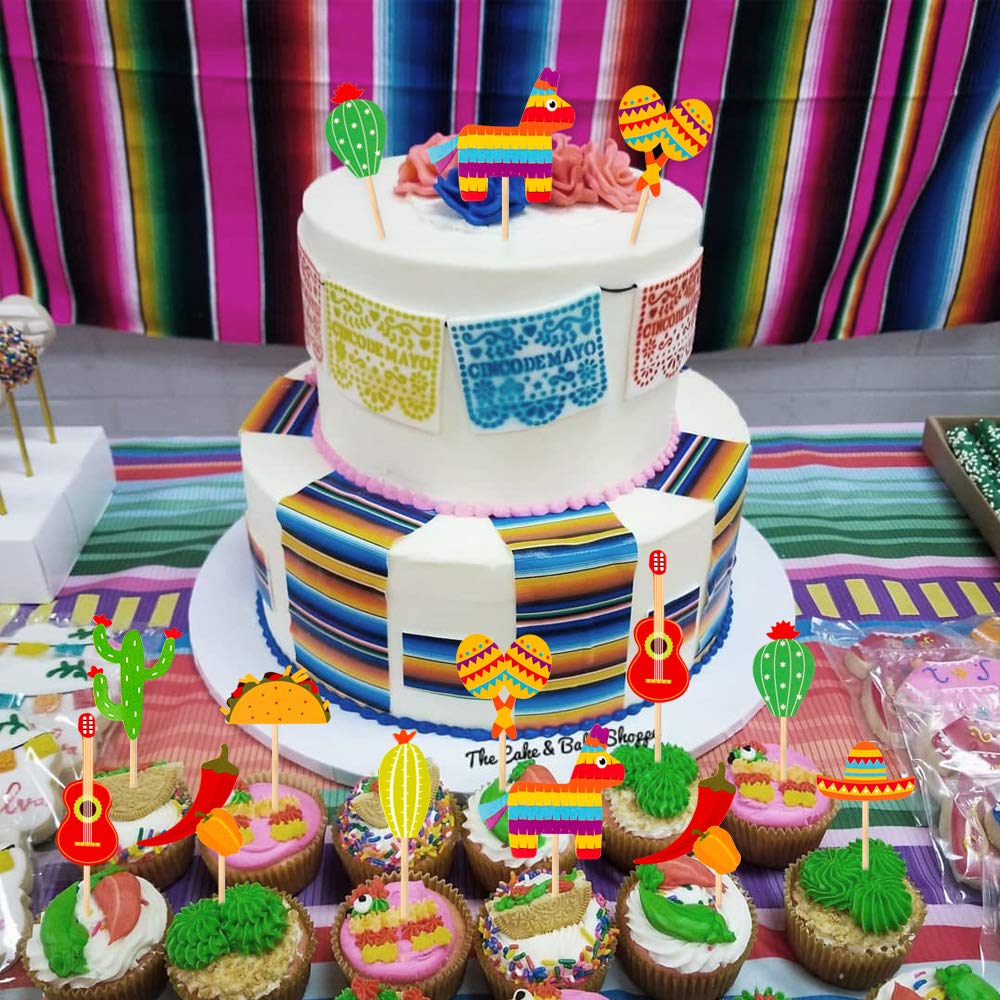 36 Pcs Fiesta Cupcake Toppers, Mexican Theme Cake Decoration