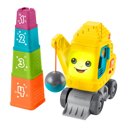 Fisher-Price Baby & Toddler Learning Toy Count & Stack Crane with Blocks, Lights, Music & Sounds for Infants Ages 9+ Months, English, UK + French +