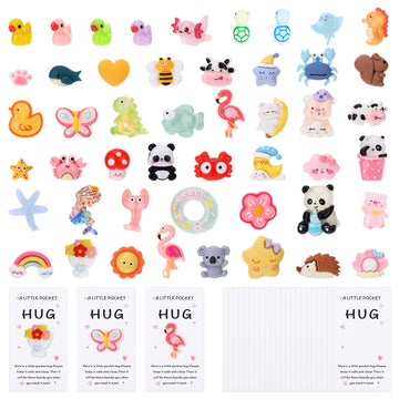 Sploziia 50 Sets Pocket Hug Bulk Inspirational Pocket Hug Cards with Mini Resin Animals Mini Birthday Valentine's Day Gifts Small Team Appreciation