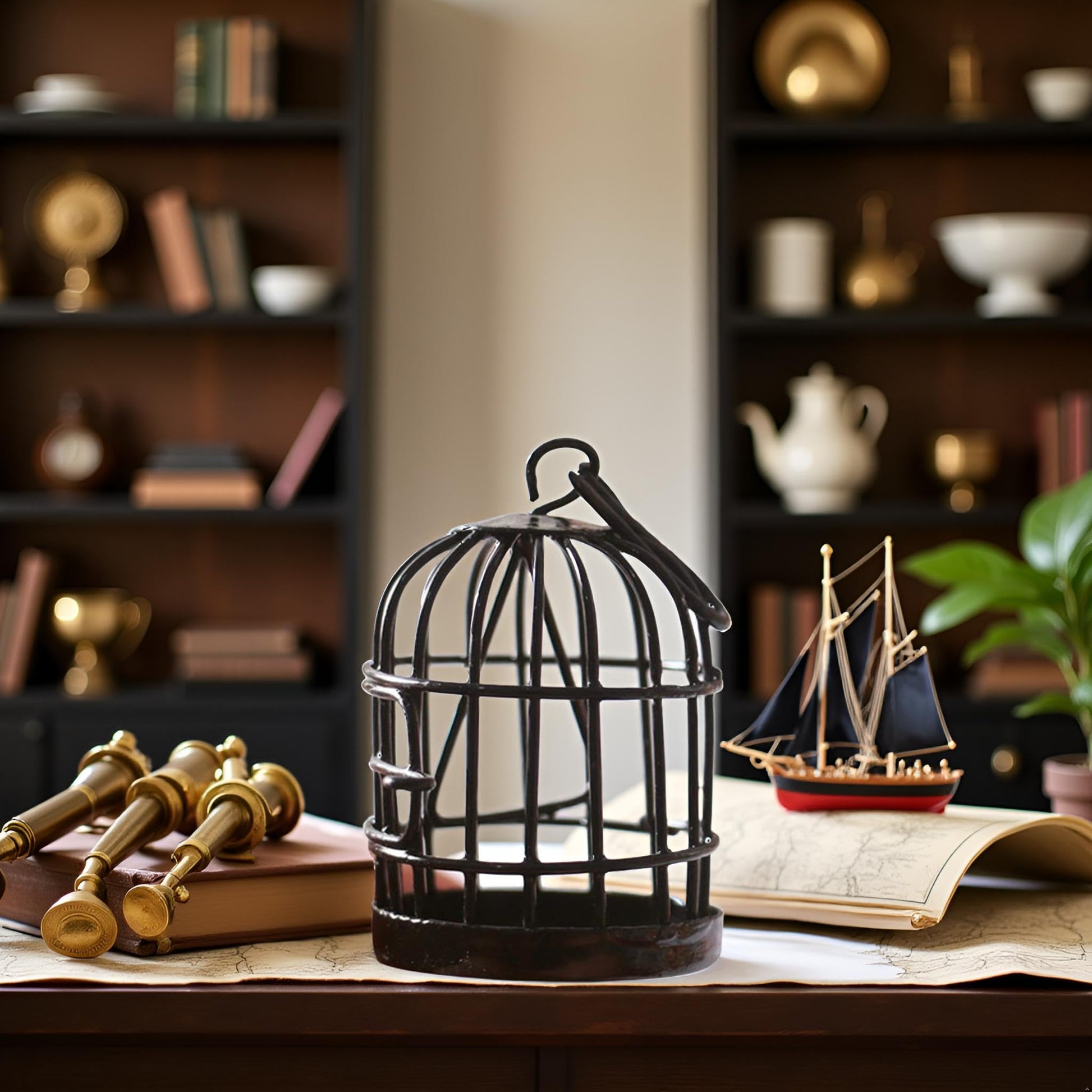 Black Miniature Doll House Birdcage Ornament Model Home Desktop Decor Gift,Miniature Doll House Furniture and Accessories