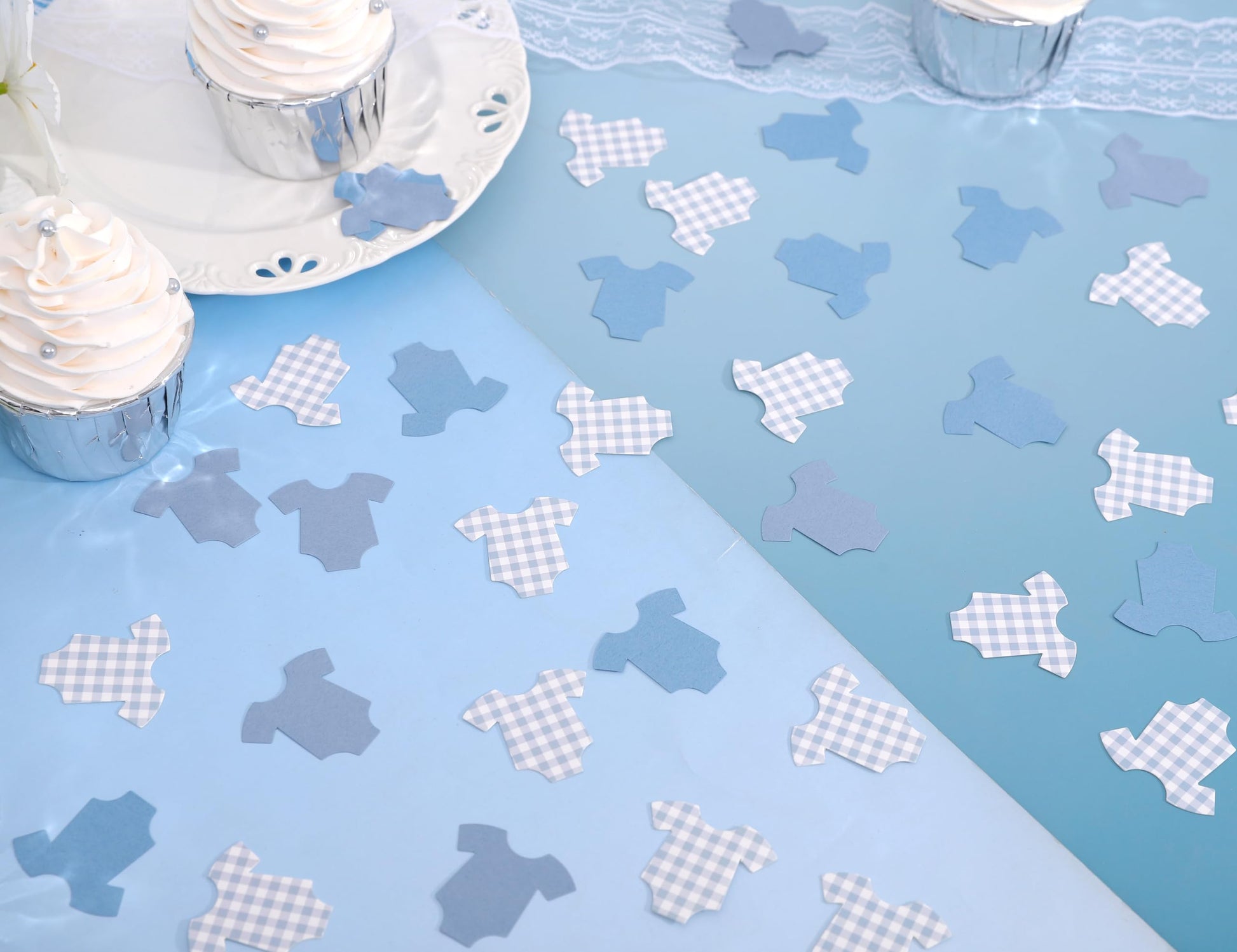 Blue Bodysuit Confetti - Blue Gingham Baby Shower Confetti,Baby Shower Decoration,Boy/Girl Onsie Decor (blue-1)
