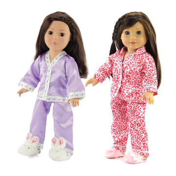 Emily Rose 18" Doll Pajama Bundle - 6-Piece Sleep Set with 2 PJ Outfits, Bunny & Fluffy Pink Slippers - Gift Boxed Nighttime Clothes Compatible
