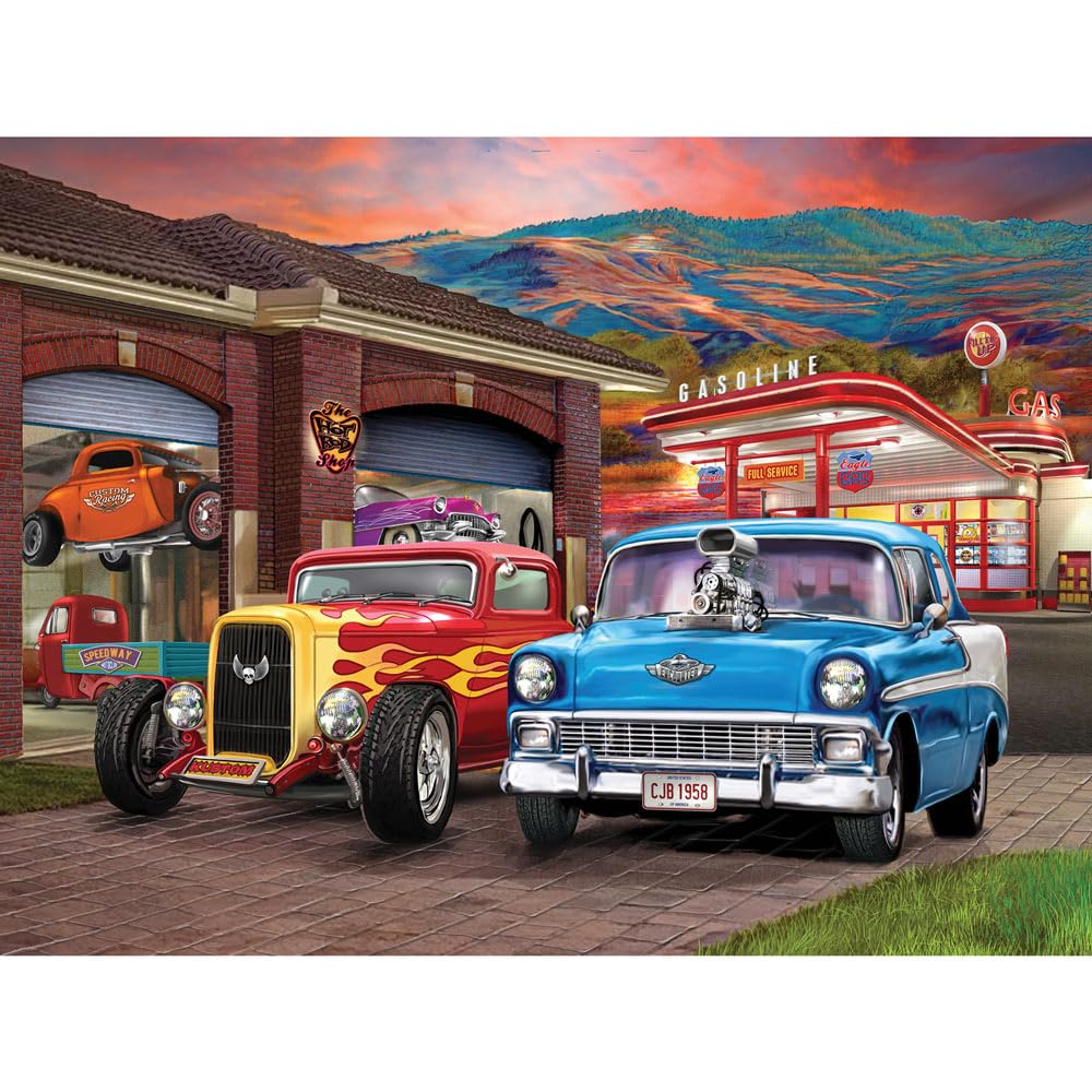 Bits and Pieces 500 Piece Puzzles for Adults - Large 18" x 24" Jigsaw Puzzles 500 Pieces Classic Cars Hot Rods, Random Die Cut, No 2 Pieces Alike, Hot