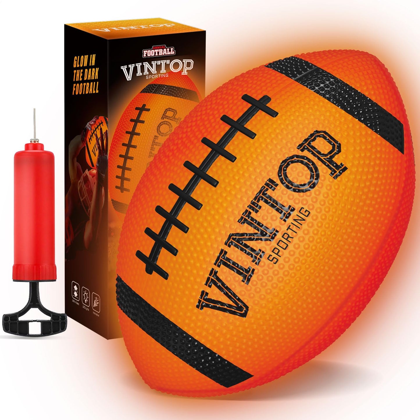 VINTOP Light Up Football - LED Glow in the Dark Football NO 6 for Kids & Adults Outdoor Sports, Birthday Gifts, Includes Free Air Pump, Sturdy Durable