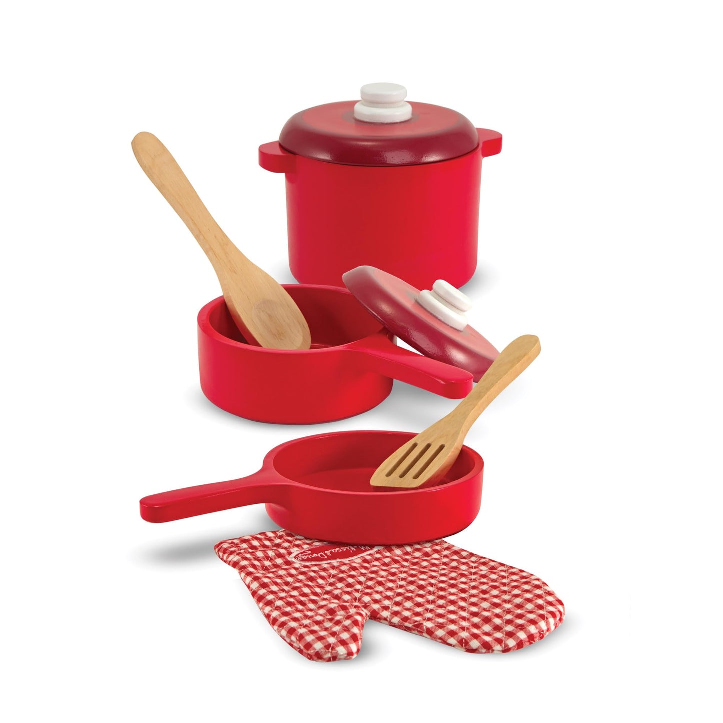 Melissa & Doug Deluxe Wooden Kitchen Accessory Set - Pots & Pans (8 pcs)