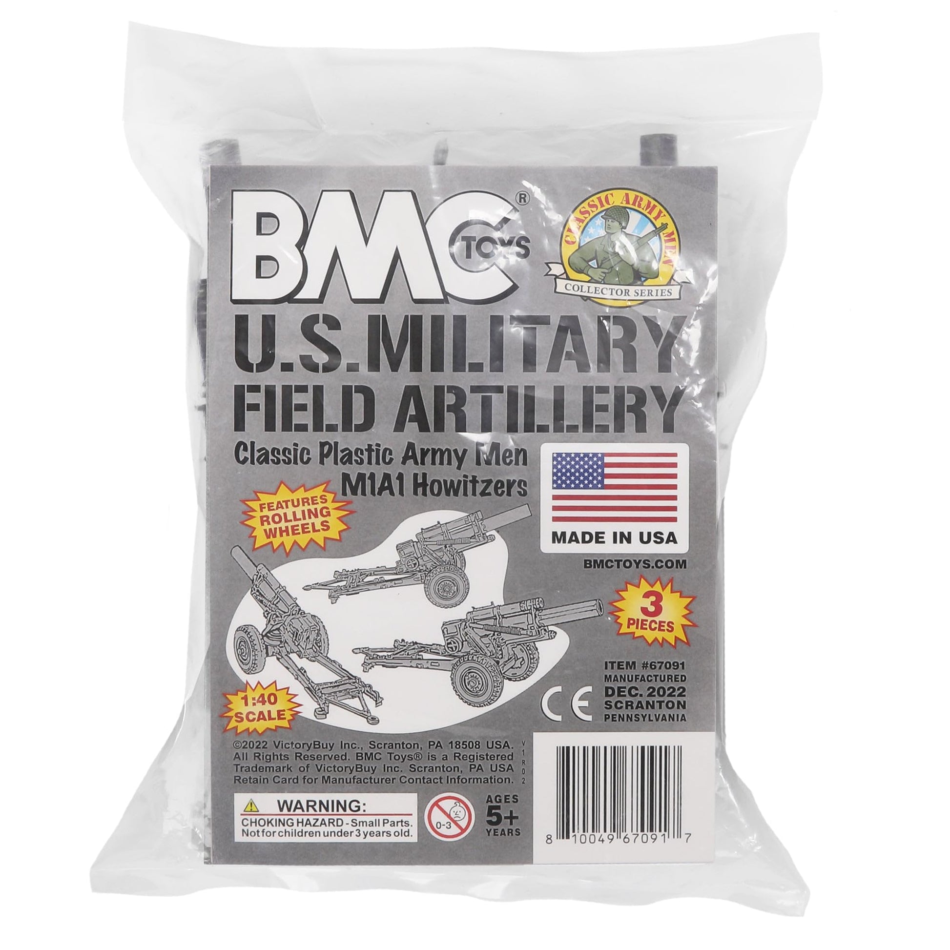 BMC Classic Marx US Military HOWITZERS Silver-Gray 3pc Plastic Army Men Field Artillery