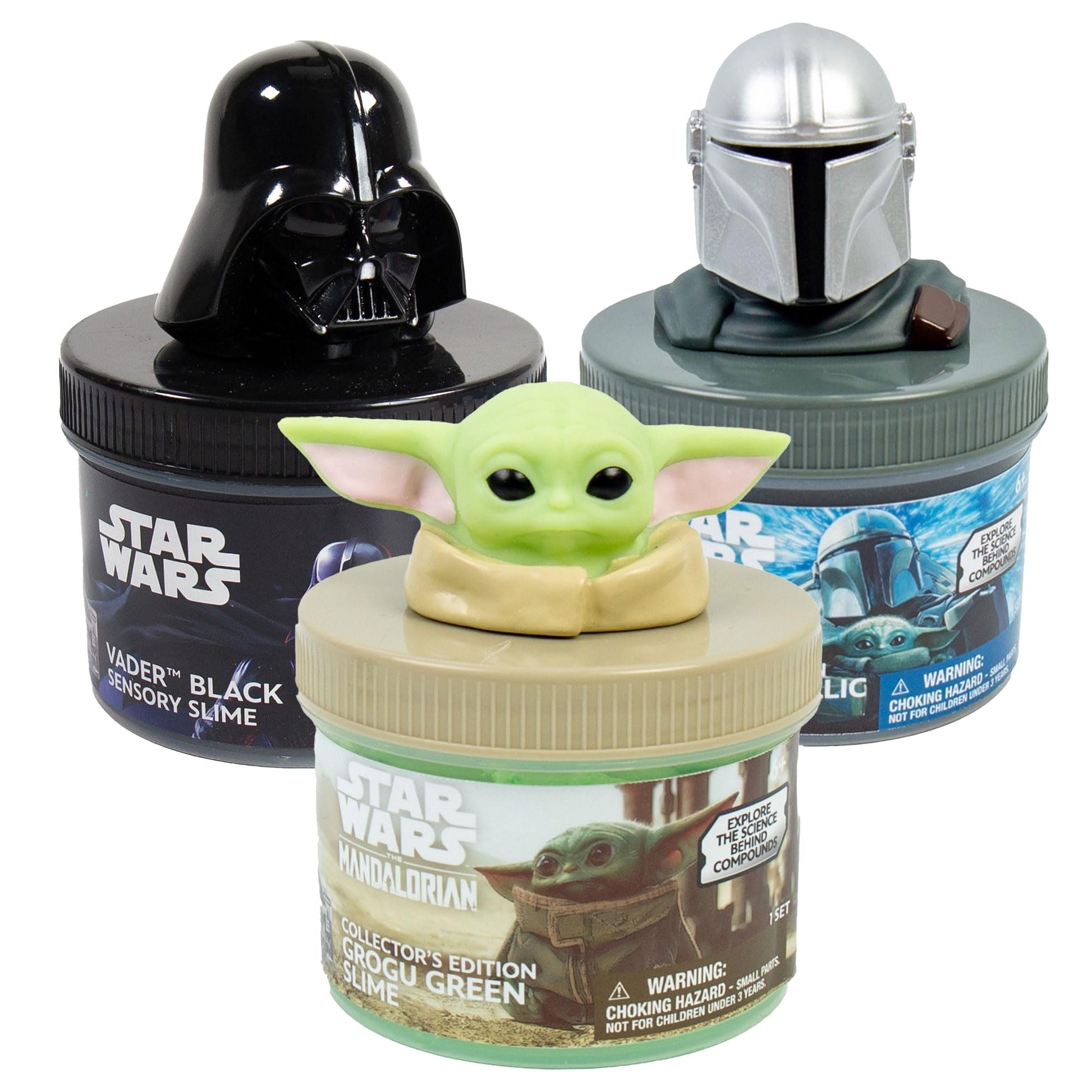 Official STAR WARS Slime, 3-Pack Galaxy Slime Kit, Includes Darth Vader, The Mandalorian, Grogu, Perfect for Goodie Bags, Desk Toys, Star Wars Merch,