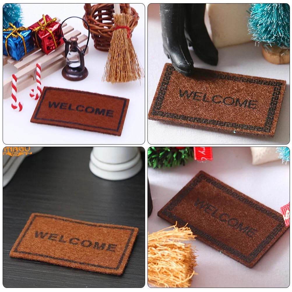 1Pc Brown 1/12 Miniature Welcome Mats Doormat Dollhouse Decoration Accessories, DIY Micro Scene Decor