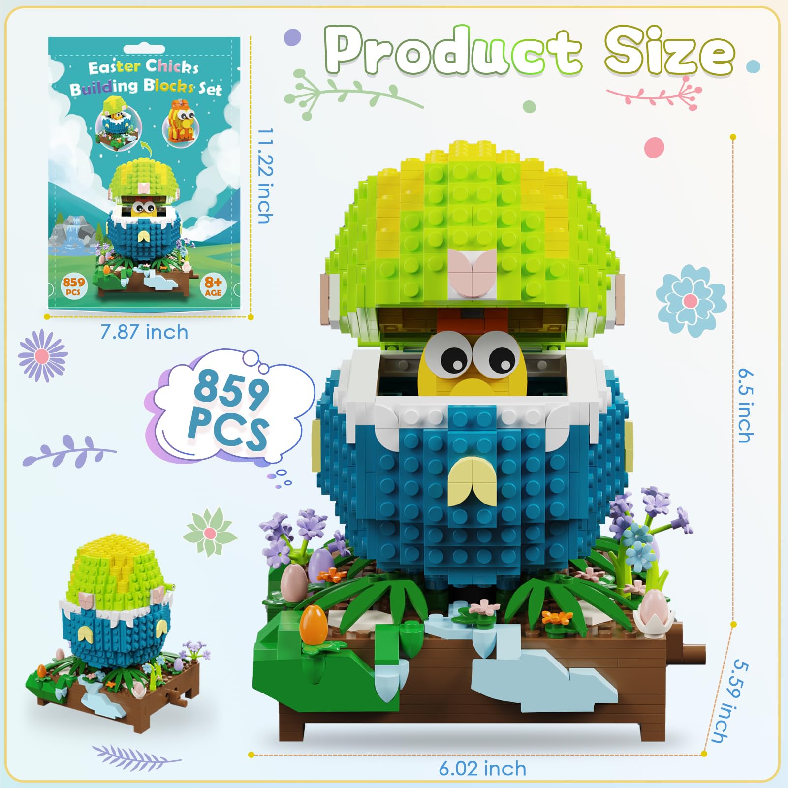 QOQ Easter Egg Building Toy, Fillable Easter Egg and Chick Micro Mini Bricks Set for Adults Kids Boys Girls Age 8+, Basket Stuffer or Gift Idea