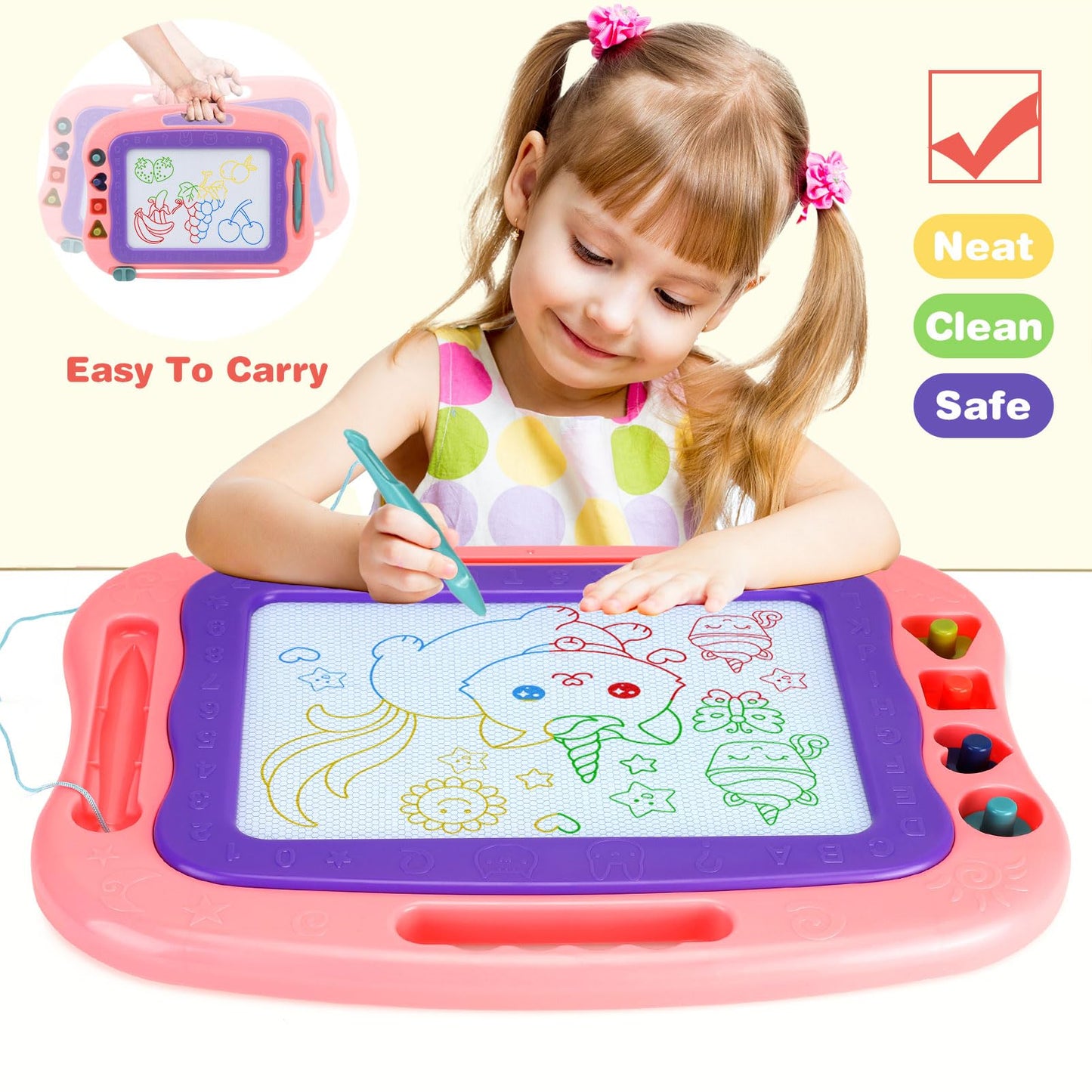 Wellchild Magnetic Drawing Board,Toddler Toys for Girls Boys 3 Year Old Gifts, Magnetic Doodle Board for Kids, Large Etch Magnet Sketch Doodle Pad