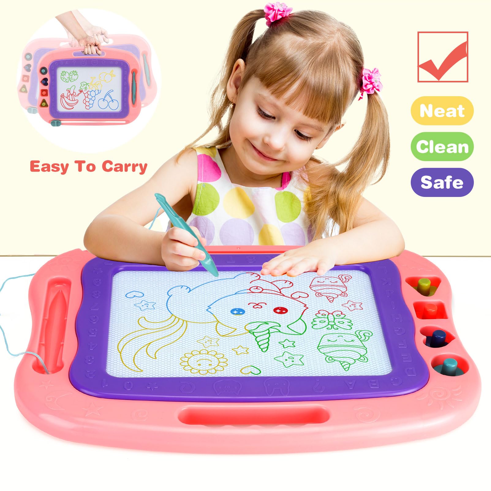 Wellchild Magnetic Drawing Board,Toddler Toys for Girls Boys 3 Year Old Gifts, Magnetic Doodle Board for Kids, Large Etch Magnet Sketch Doodle Pad