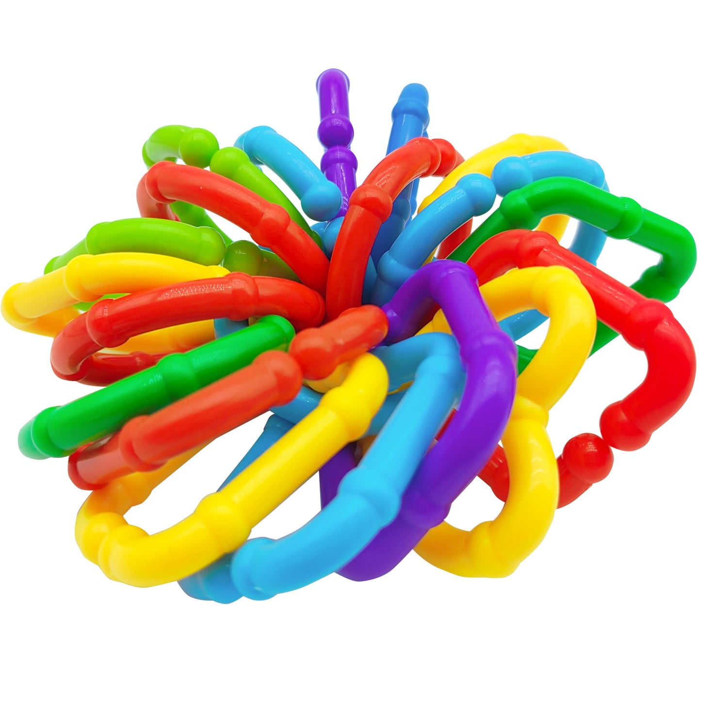 RAINBOW TOYFROG Baby Links Rings - 35 Geometric Linking Chains for Infants & Toddlers - Safe Teething and Sensory Development Toys - Car Seat