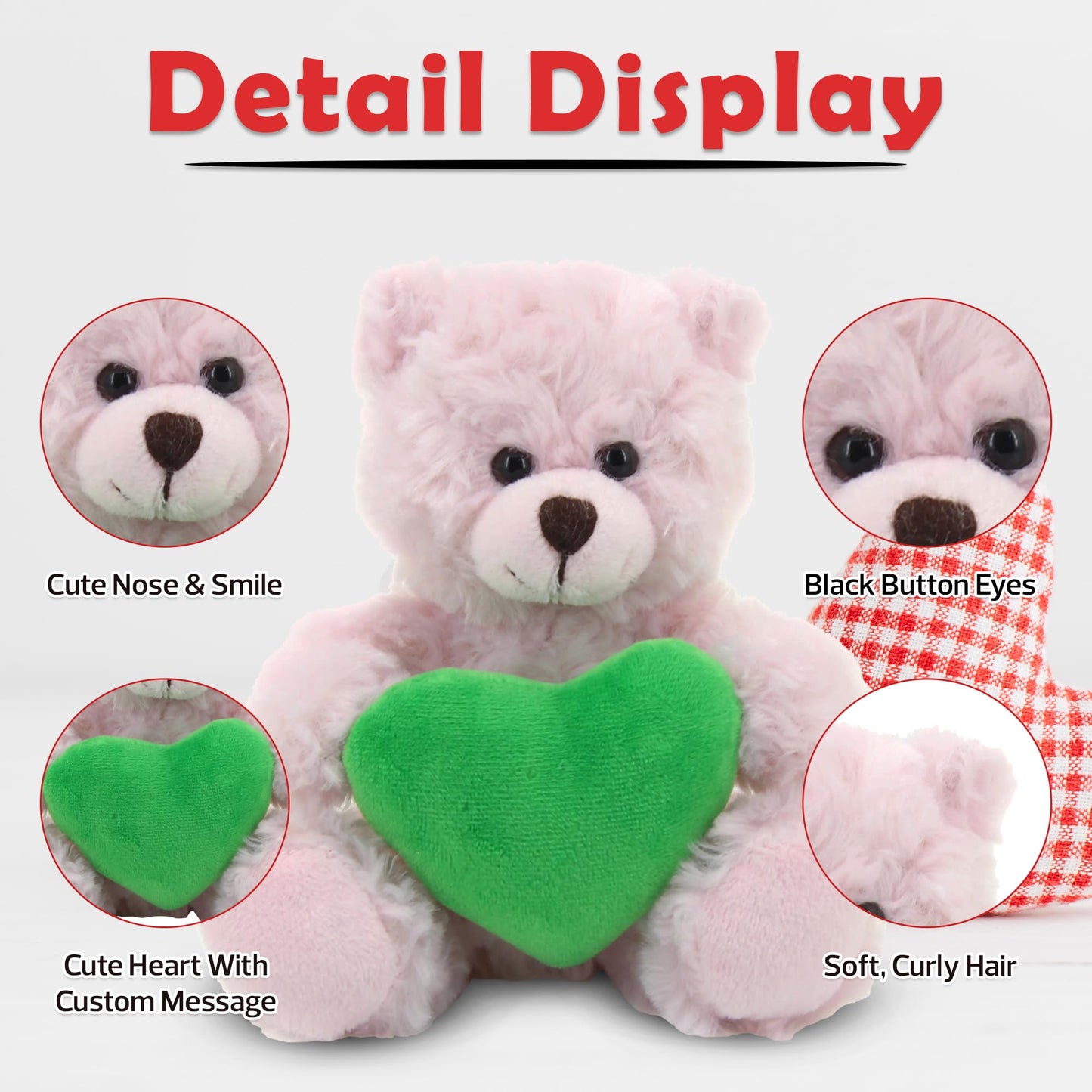 Plushland Pink Teddy Bear with Customized Message on Embroidered Heart, Stuffed Animal Plush Toys- Valentine Personalized Gift for Girls, Boys