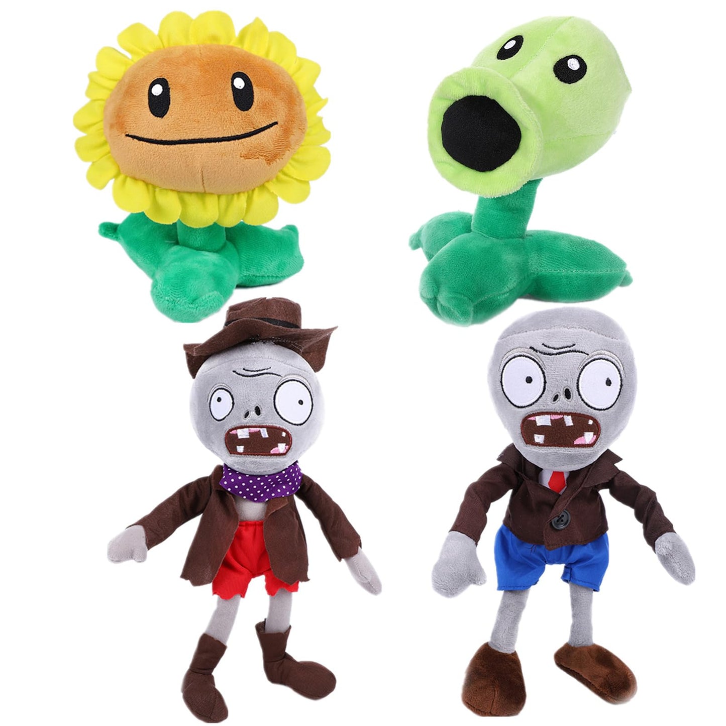 BASHERISE 3 PCS PVZ Plant Plush Normal Sets Toys Sunflower, Green Pea, Gray Zombies, Brown Coat Toys Figure Doll, Great Gift for Christmas, Birthday