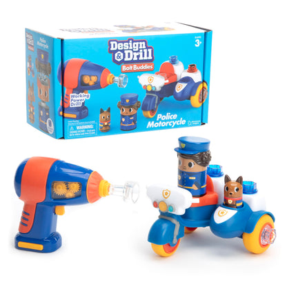 Educational Insights Design & Drill Bolt Buddies Police Motorcycle - Building Construction Toys for Toddlers 3-5, Motorcycle Toy, Kids Tool Set