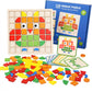 Mosaic Shape Wooden Pattern Blocks Puzzle, 120 PCS Wooden Pattern Blocks with 20 Pcs Reference Cards,Kindergarten Classic Educational Geometric Shape