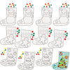 Color Your Own Christmas Stocking with Buttons Craft Kit - 7" x 8" (12 Sets) - Assorted Design - Ideal for Holiday Craft Activities and Festive