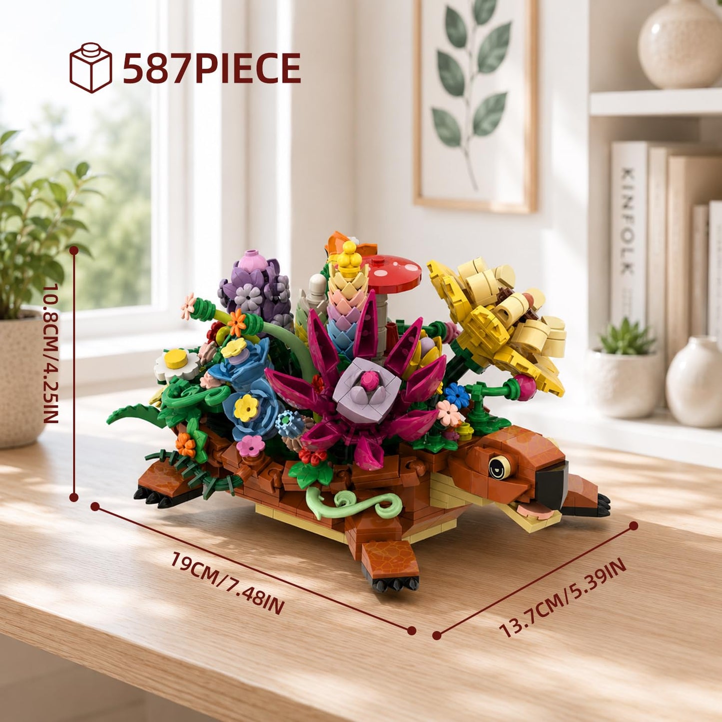 JYLWSMHU Sea Turtle Succulent Building Block Set 587 Pcs Botanical Flower Plant Model Kit for Adults & Teens Creative Animal Micro Garden Construction