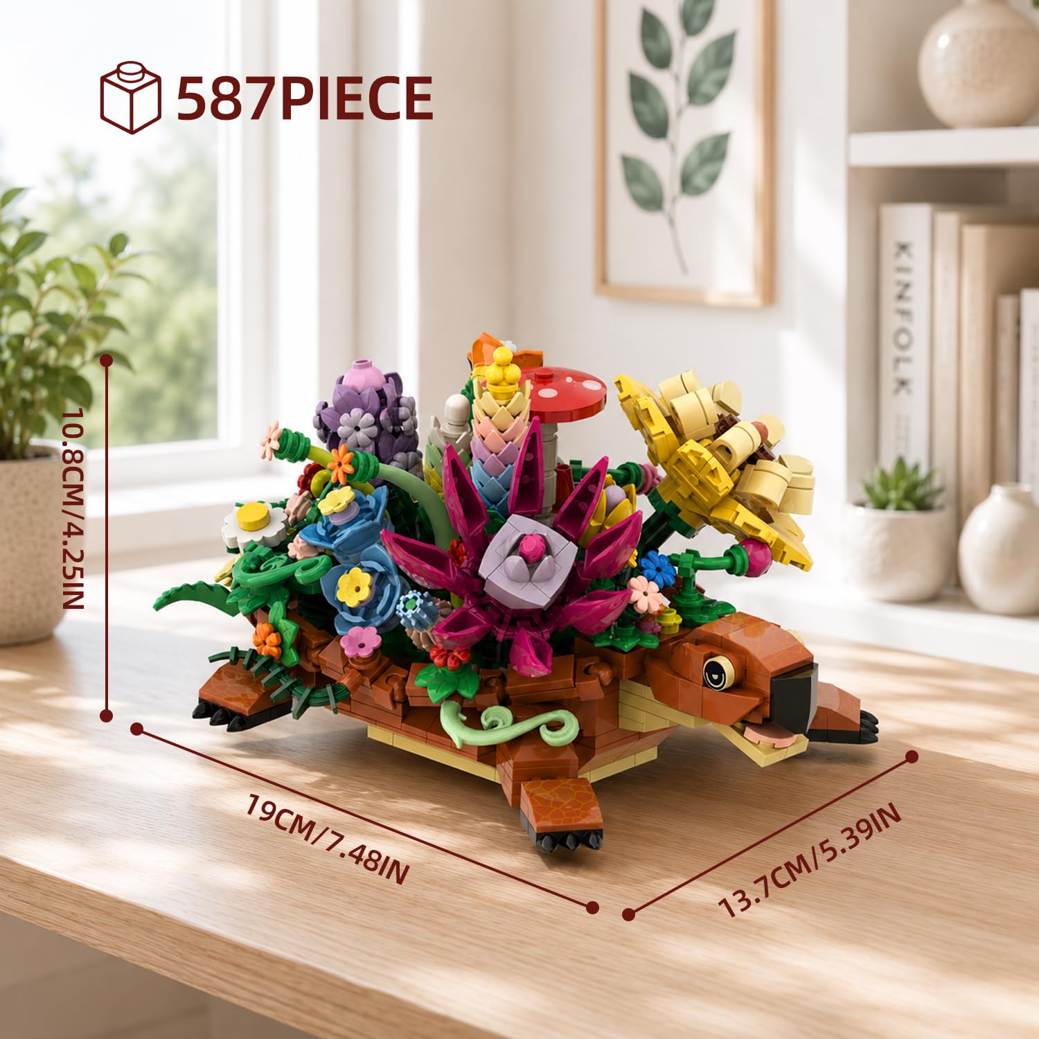 JYLWSMHU Sea Turtle Succulent Building Block Set 587 Pcs Botanical Flower Plant Model Kit for Adults & Teens Creative Animal Micro Garden Construction
