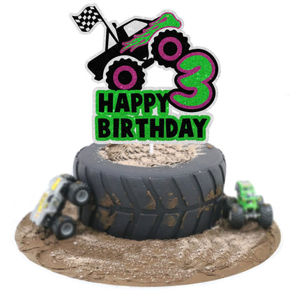 Big Truck Happy 3rd Birthday Cake Topper - It's the Perfect Car Themed Birthday Party or Truck Themed Party Decorations for Boys or Girls - SugarGera
