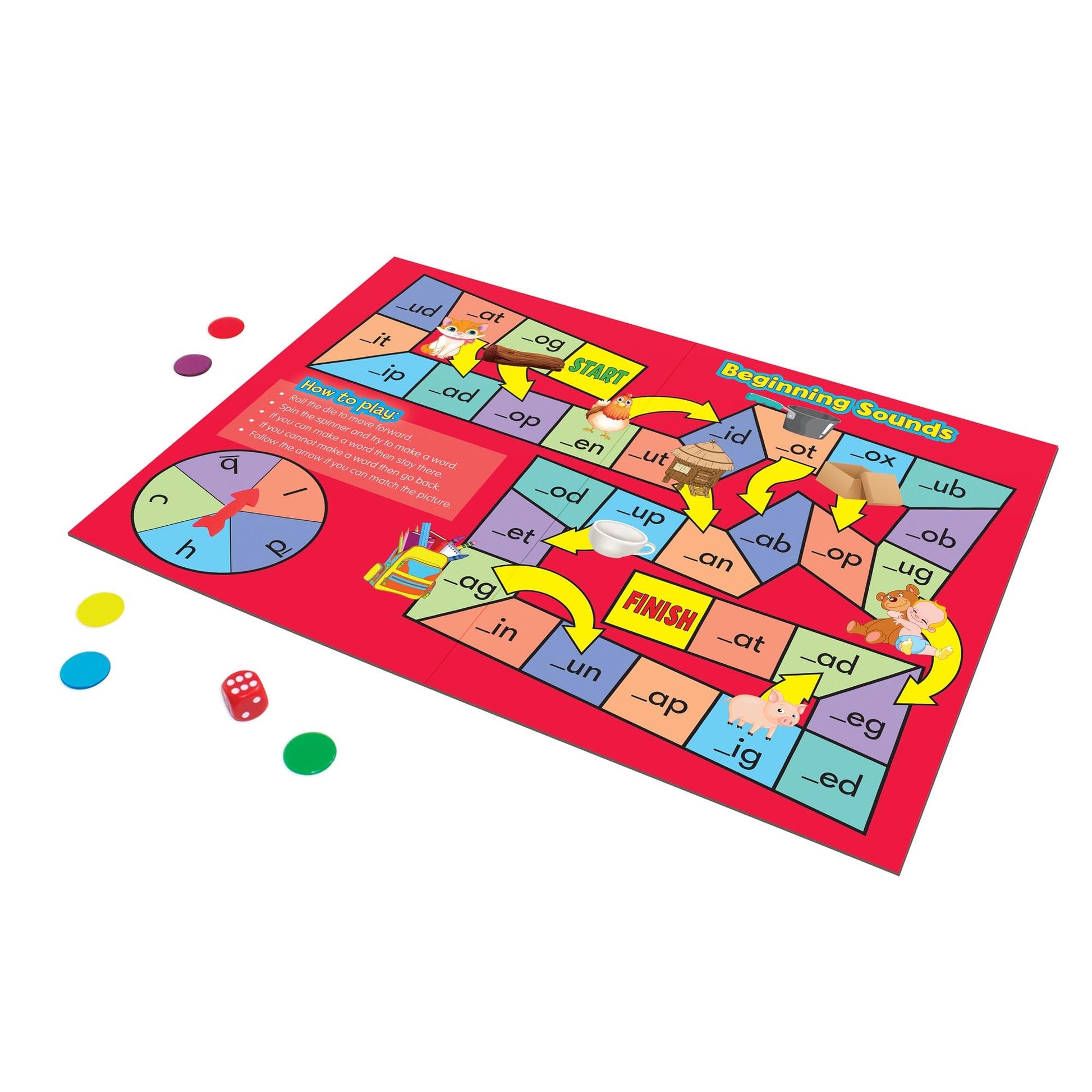 Junior Learning Phonics Board Games Set, 6 Counters, Ages 4-5, Language Skills, Pre K-K, Medium
