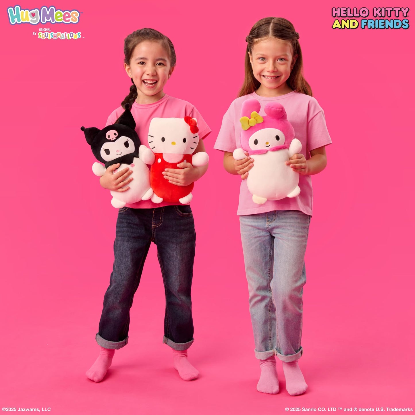 Squishmallows Original Sanrio 10-Inch Hello Kitty in Red and Pink Overalls HugMees - Medium-Sized Ultrasoft Official Jazwares Plush