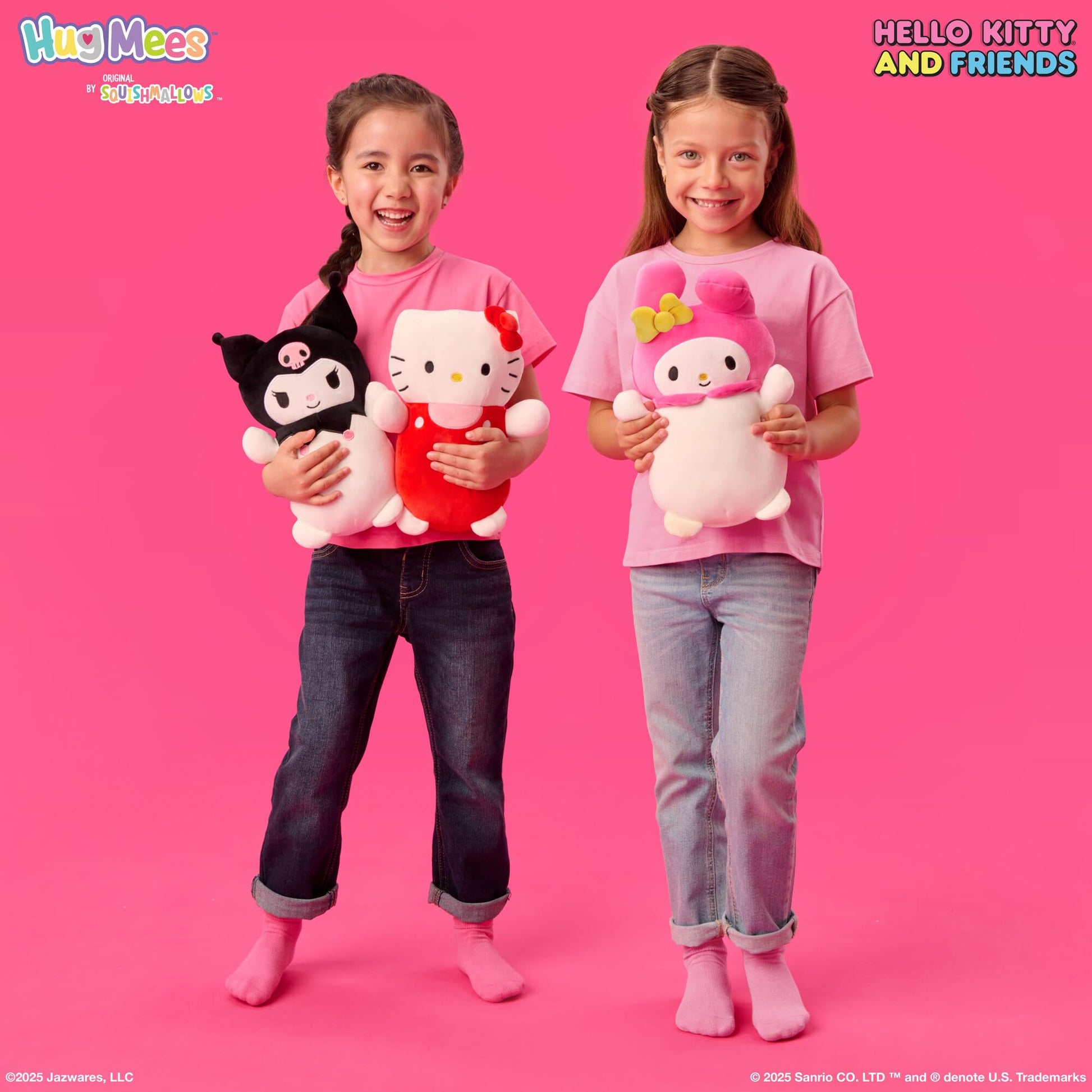Squishmallows Original Sanrio 10-Inch Hello Kitty in Red and Pink Overalls HugMees - Medium-Sized Ultrasoft Official Jazwares Plush