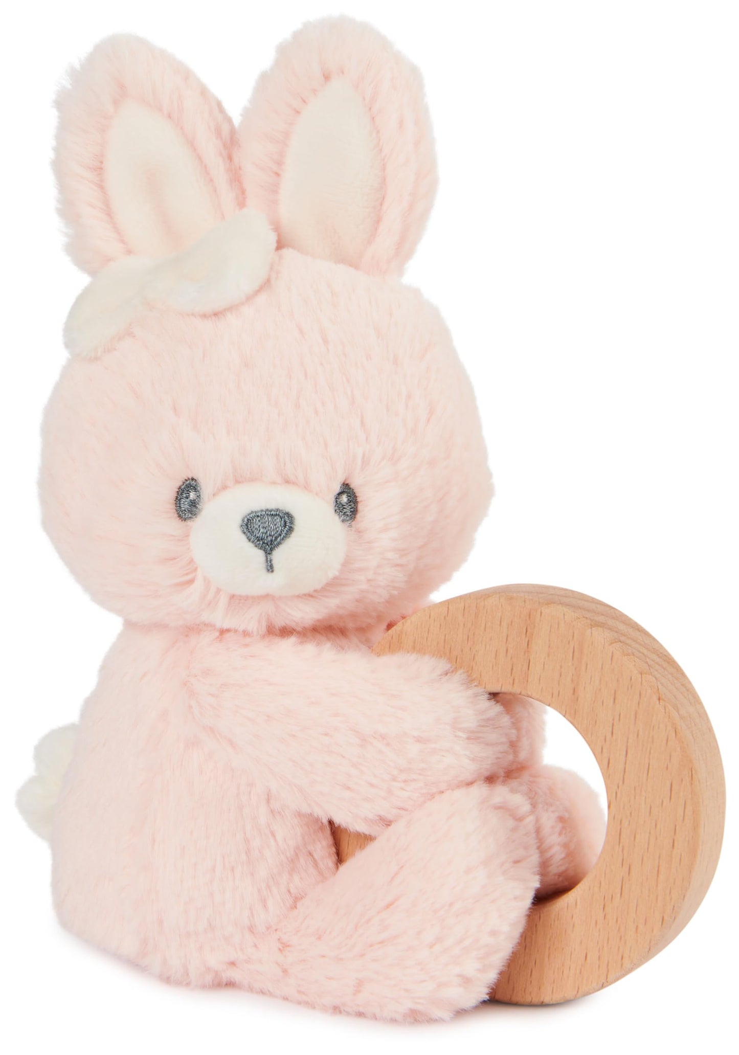 GUND Baby Sustainable Bunny Ring Rattle, Stuffed Animal Plush Made from 100% Recycled Plush Materials, Wooden Rattle for Babies and Newborns, Pink,