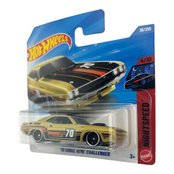 Hot Wheels '70 Dodge Hemi Challenger [Gold] Night Speed 4/10, 36/250, 1:64 Scale Diecast Toy Vehicle