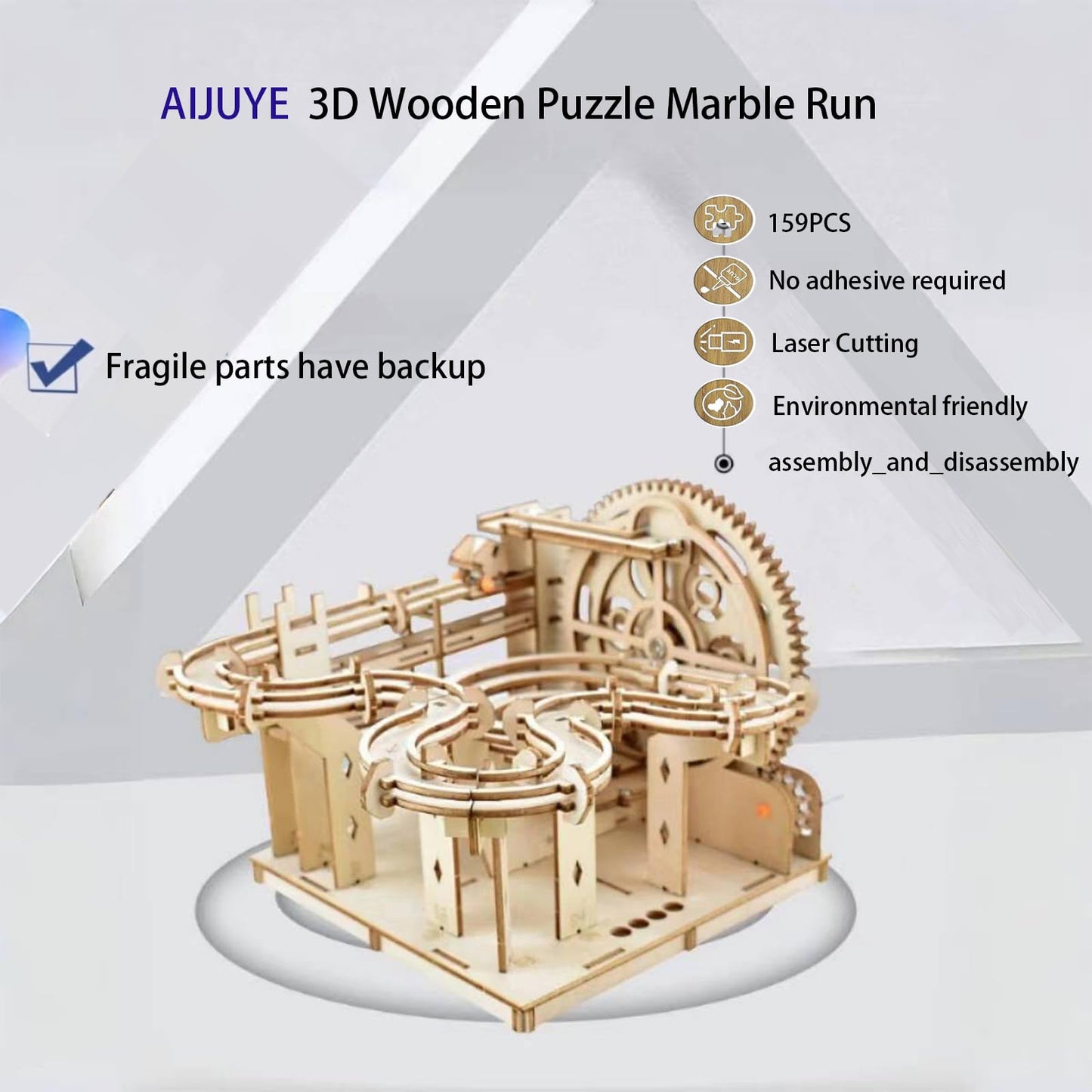 3D Wooden Puzzles for Adults Marble Run Kit - 159pc 4 Steel Marbles Build Mechanical Maze Model STEM Toys for Teens Adults, 4hr Challenge, No Glue