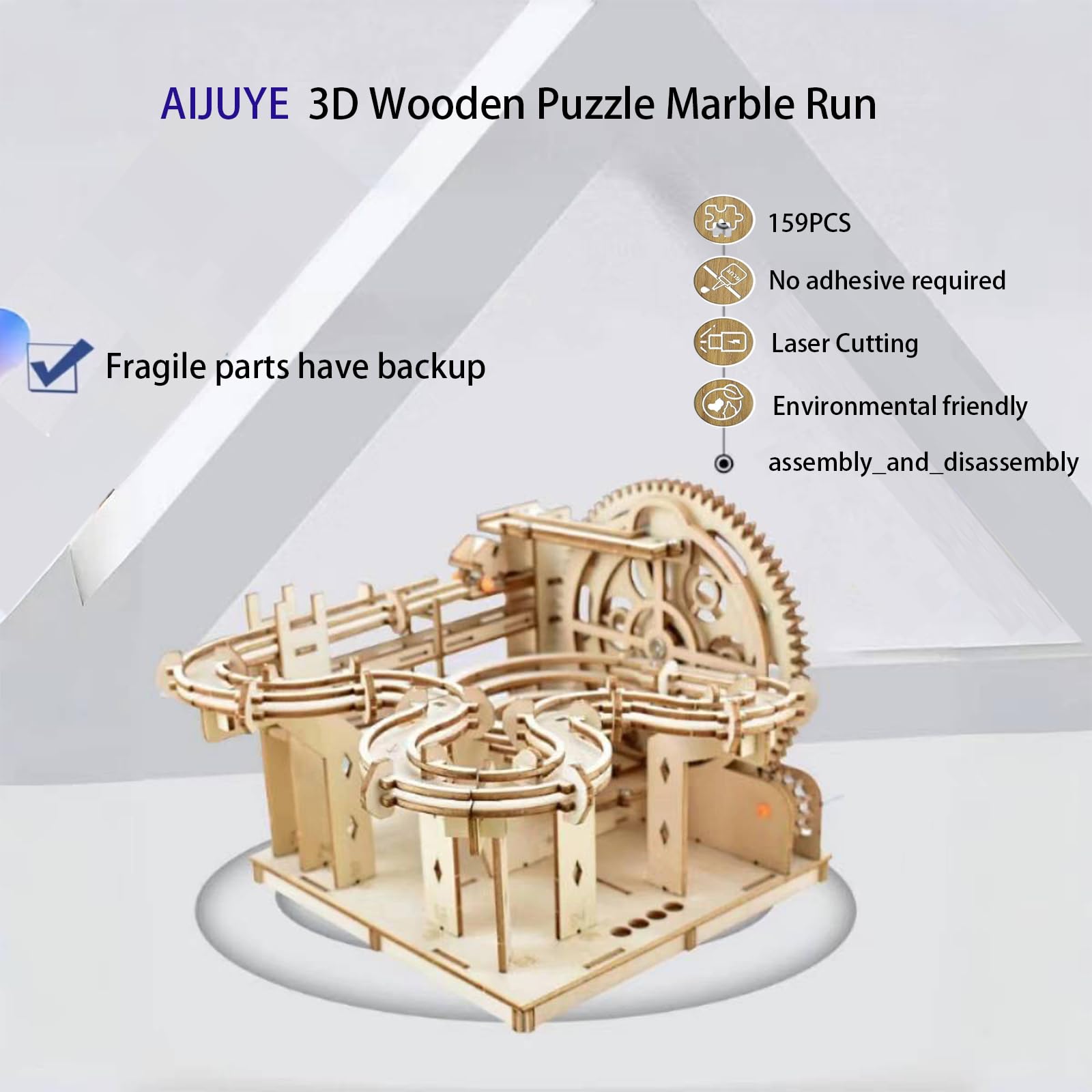 3D Wooden Puzzles for Adults Marble Run Kit - 159pc 4 Steel Marbles Build Mechanical Maze Model STEM Toys for Teens Adults, 4hr Challenge, No Glue