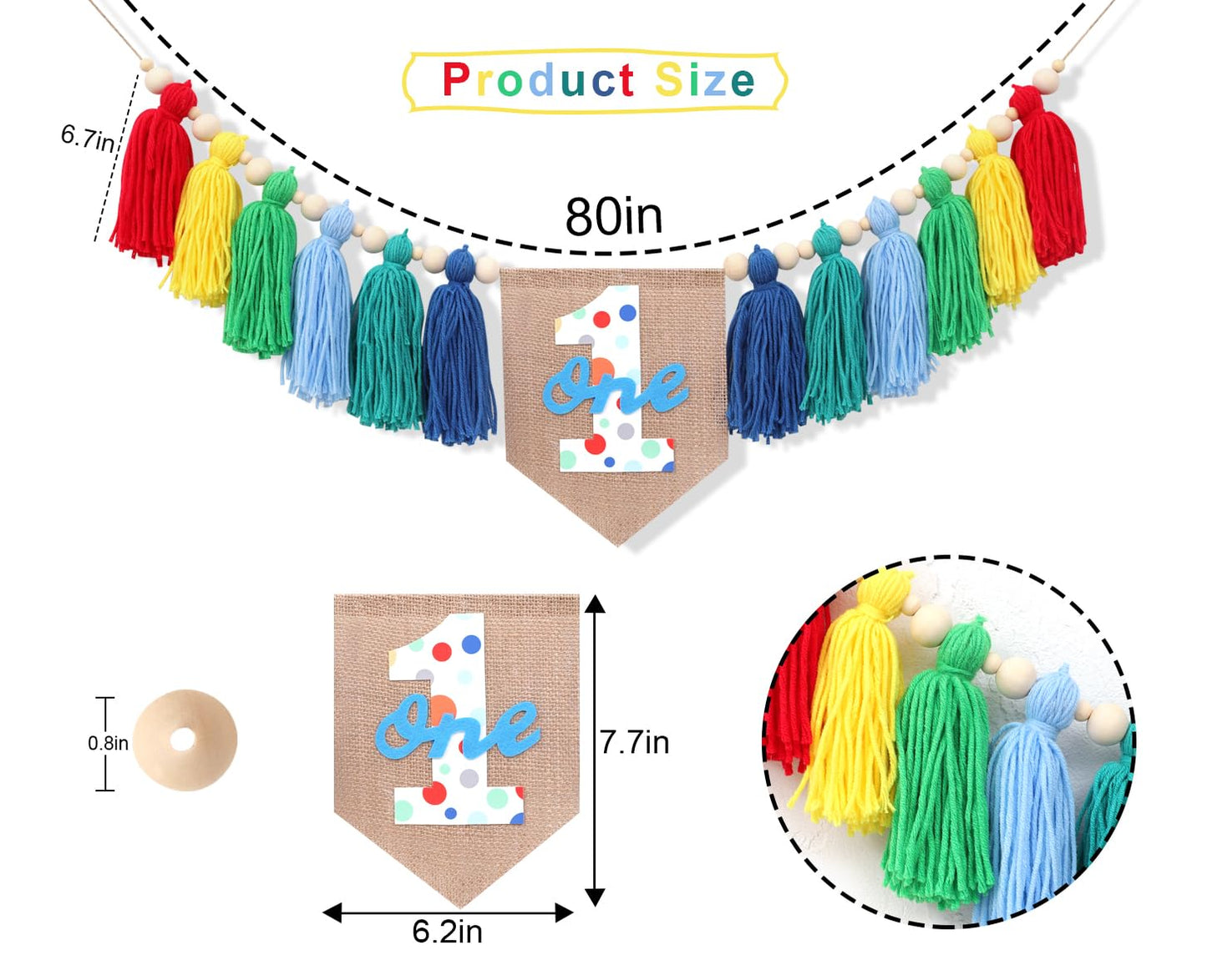 Rainbow 1st High Chair Banner - Colorful Tassel Highchair Banner, 1st Birthday Boy, Cake Smash Backdrop, Birthday Highchair Yarn Tassel Banner