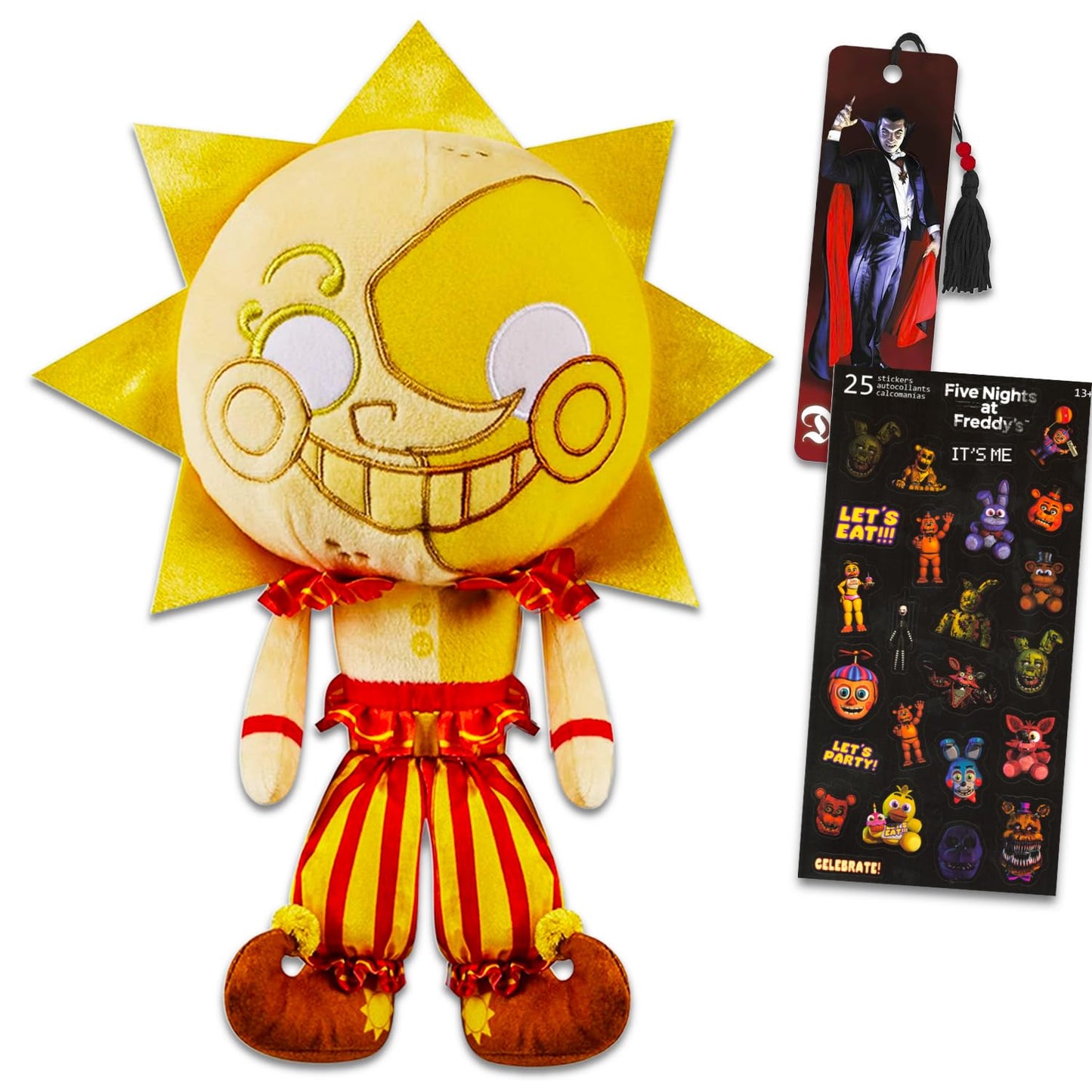 Five Nights at Freddy's Security Breach Plush Toy Set - Bundle of 7" FNAF Sun Plushie Plus Stickers | Five Nights at Freddy's Dolls Plush