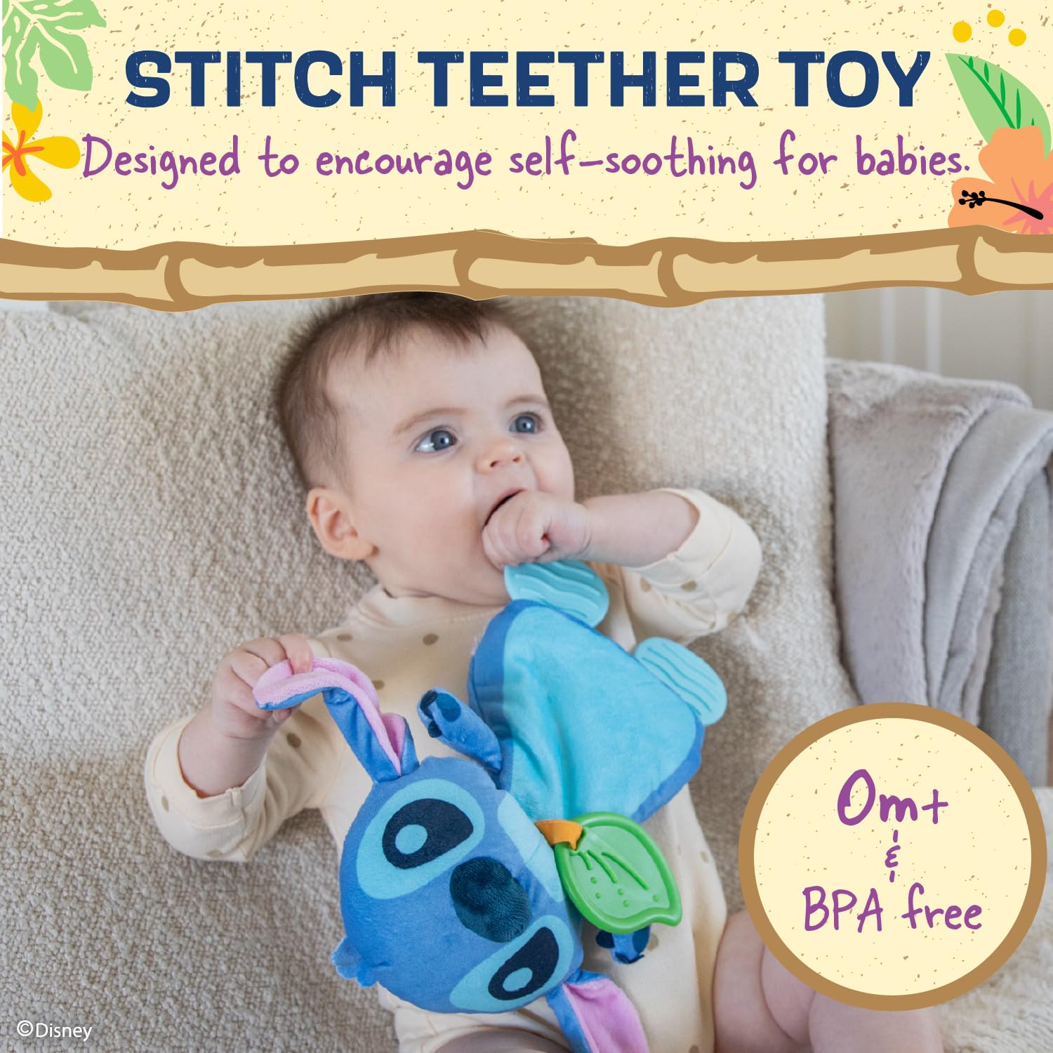 Kids Preferred Disney Baby's Lilo and Stitch - Stitch Plush and Sensory Crinkle Teether Toys for Newborn Baby Boys and Girls 10 inches