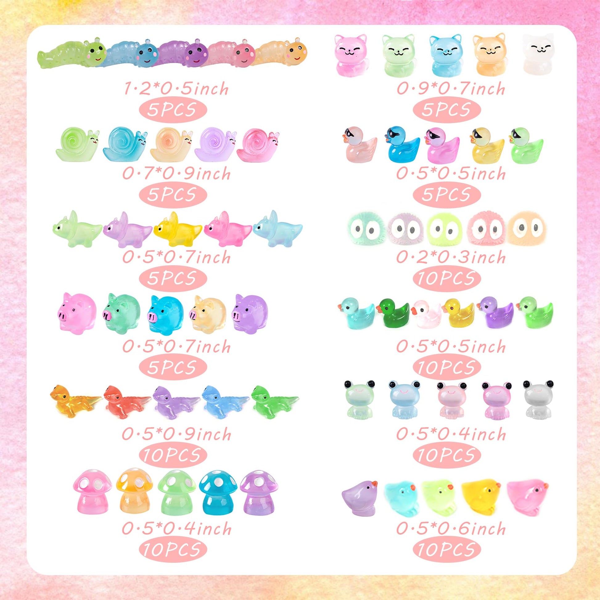Tazimi 90 PCS Mini Resin Animal Figurines Glow in The Dark Miniature Figurines Aquarium Ornaments Charms for Garden Dollhouse Aquarium Home Birthday
