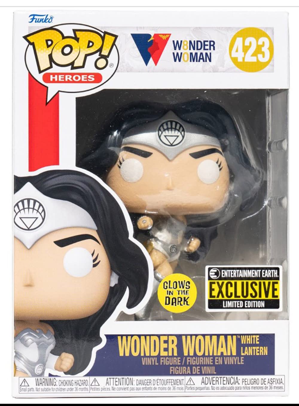 Wonder Woman 80th Anniversary White Lantern Glow-in-The-Dark Pop! Vinyl Figure - EE Exclusive - Bundled with Compatible Pop Box Protector