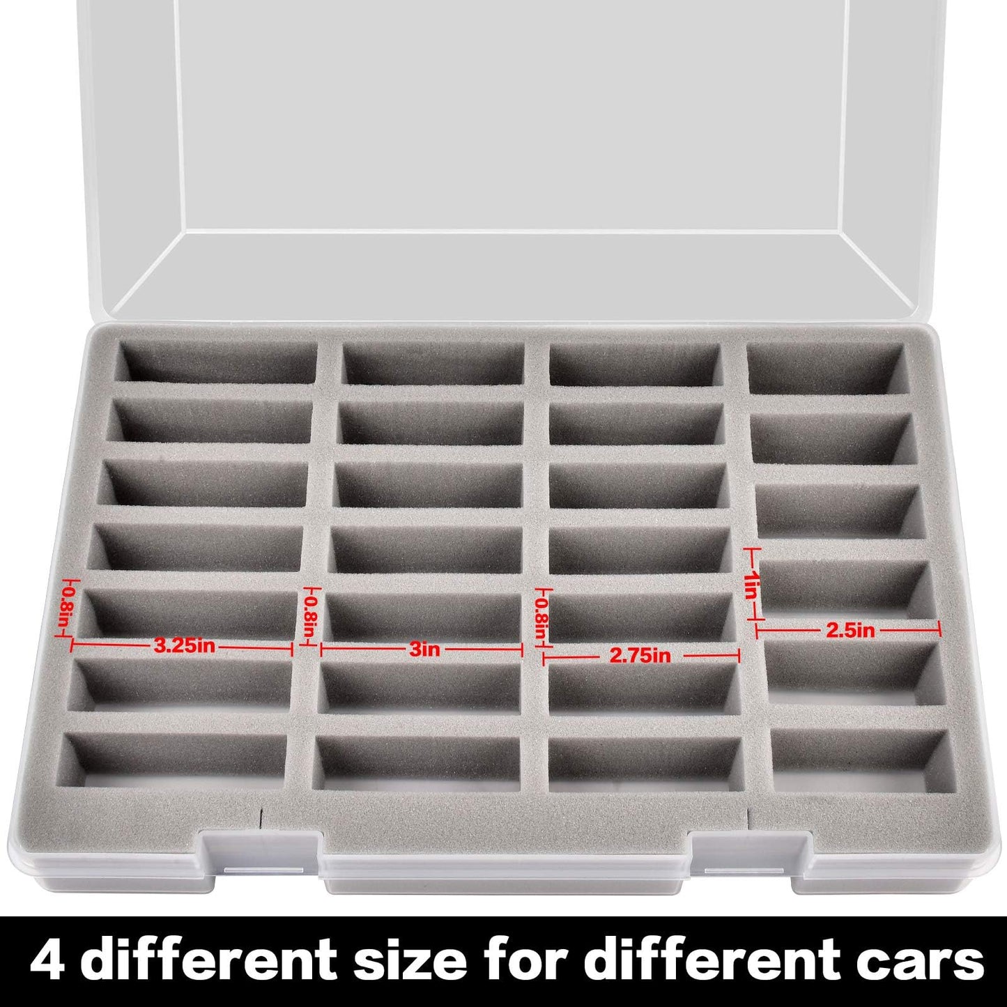 FULLCASE Display Case for Hot Wheels Cars, Toy Organizer Storage Box Holds 27 Toy Cars, Portable Carrying Container with 4 Size Slots for Hotwheels