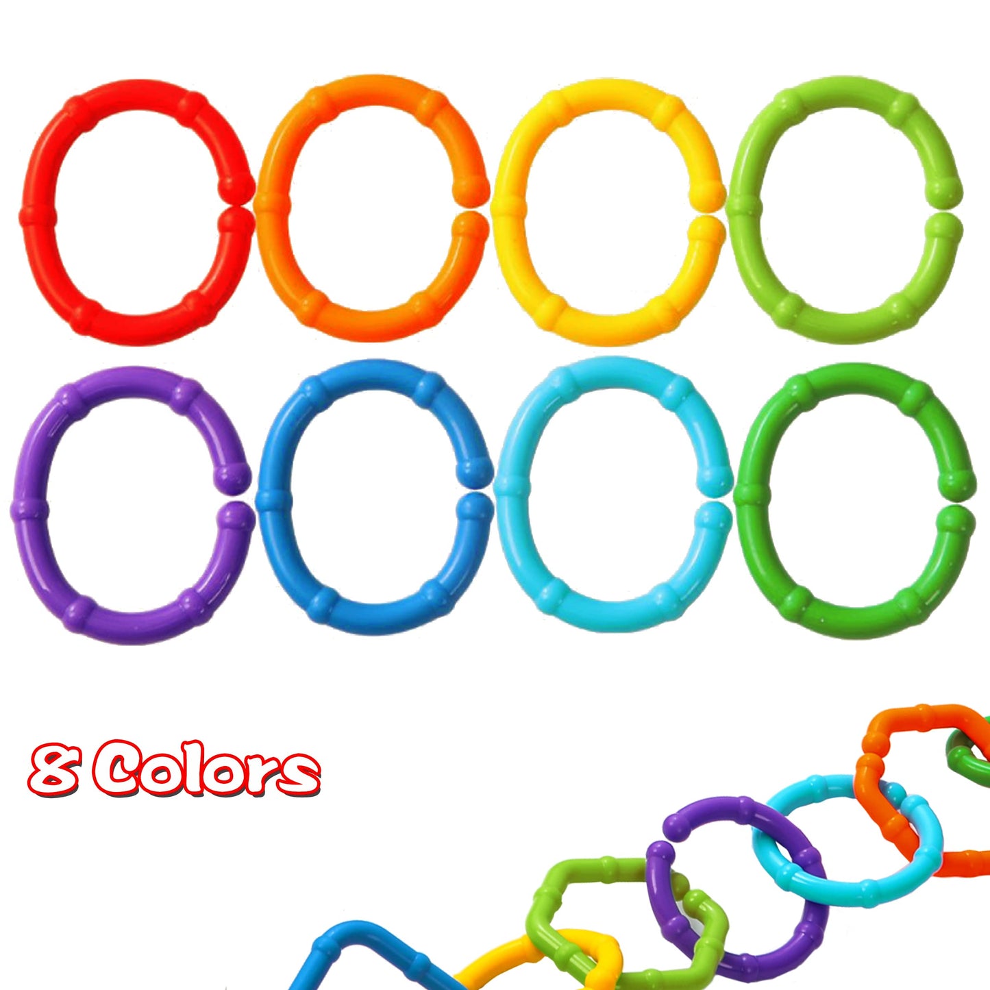 RAINBOW TOYFROG Baby Links Rings - 35 Geometric Linking Chains for Infants & Toddlers - Safe Teething and Sensory Development Toys - Car Seat