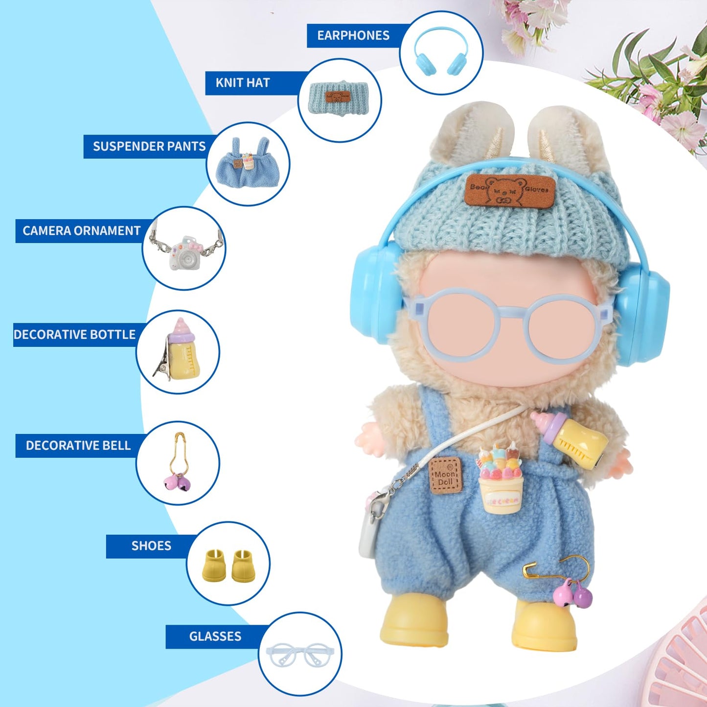 8-Piece Set Dolls Clothes(NO Doll), 17cm Dolls Cute Outfit Accessories, Small Clothes Set for Doll, Gift for Women(Blue)