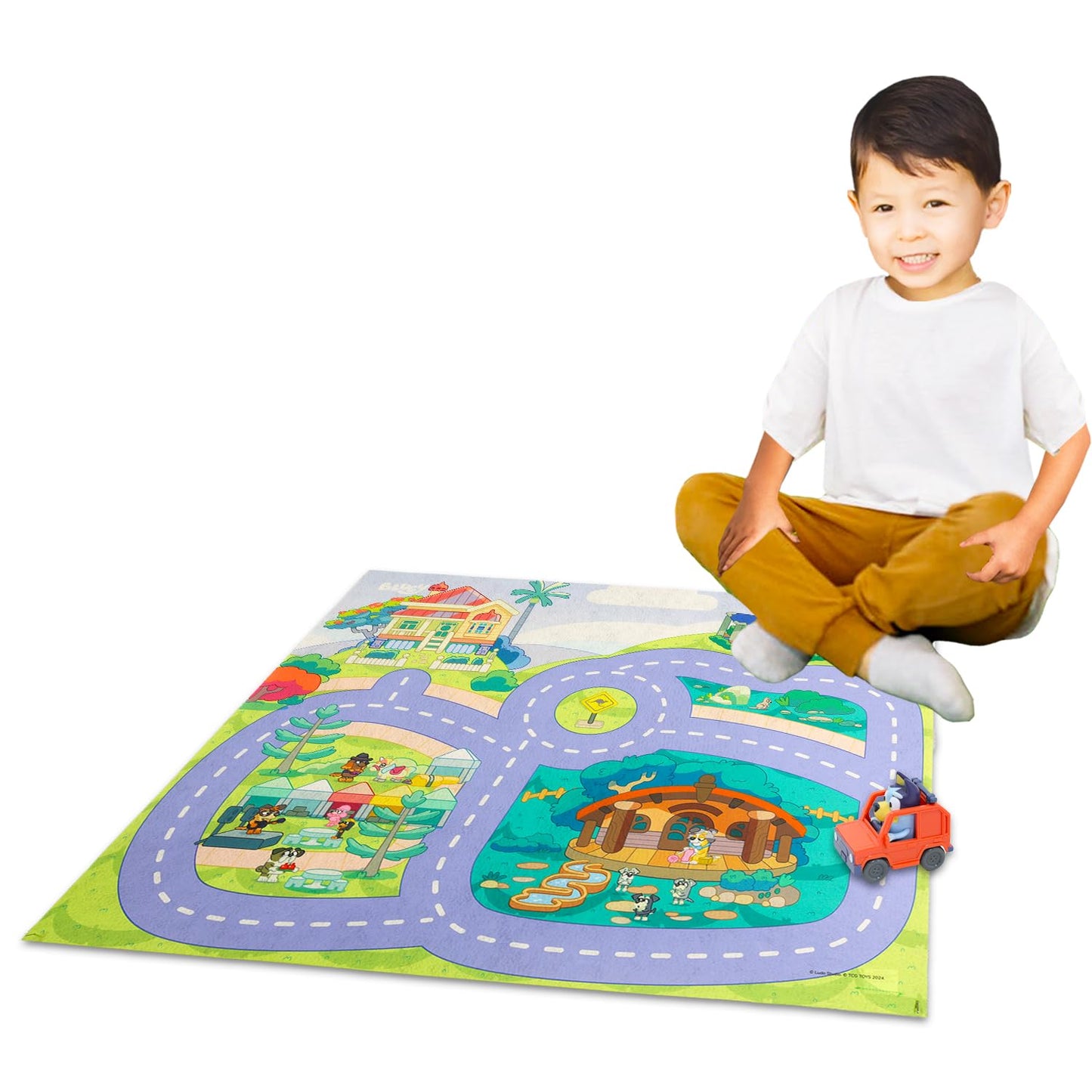 Bluey Play Mat with Car Set for Kids - Bundle of Playmats with Vehicle, Stickers, Door Hanger | Bluey Activity Play Sets for Girls, Boys