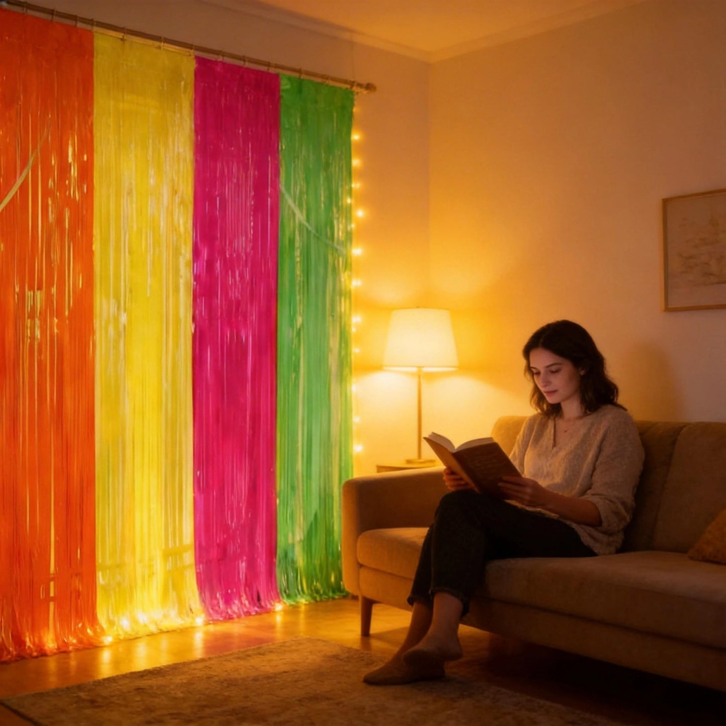Neon Streamers Backdrop Party Supplies, Glow in Curtains Party Decorations