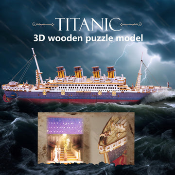 Vziimo Titanic 3D Puzzles for Adults, LED Titanic Metal Ship Model Building Kits for Home Desk Decor, 368 Pcs Wooden DIY Arts and Crafts Collection