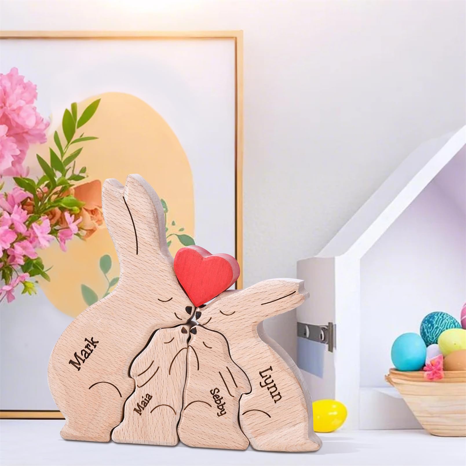 Bunny Family Puzzle, Personalized Wooden Puzzles with 2-8 Names, Easter Gifts for Family,Unique Easter Anniversary Housewarming Gifts for Women Men