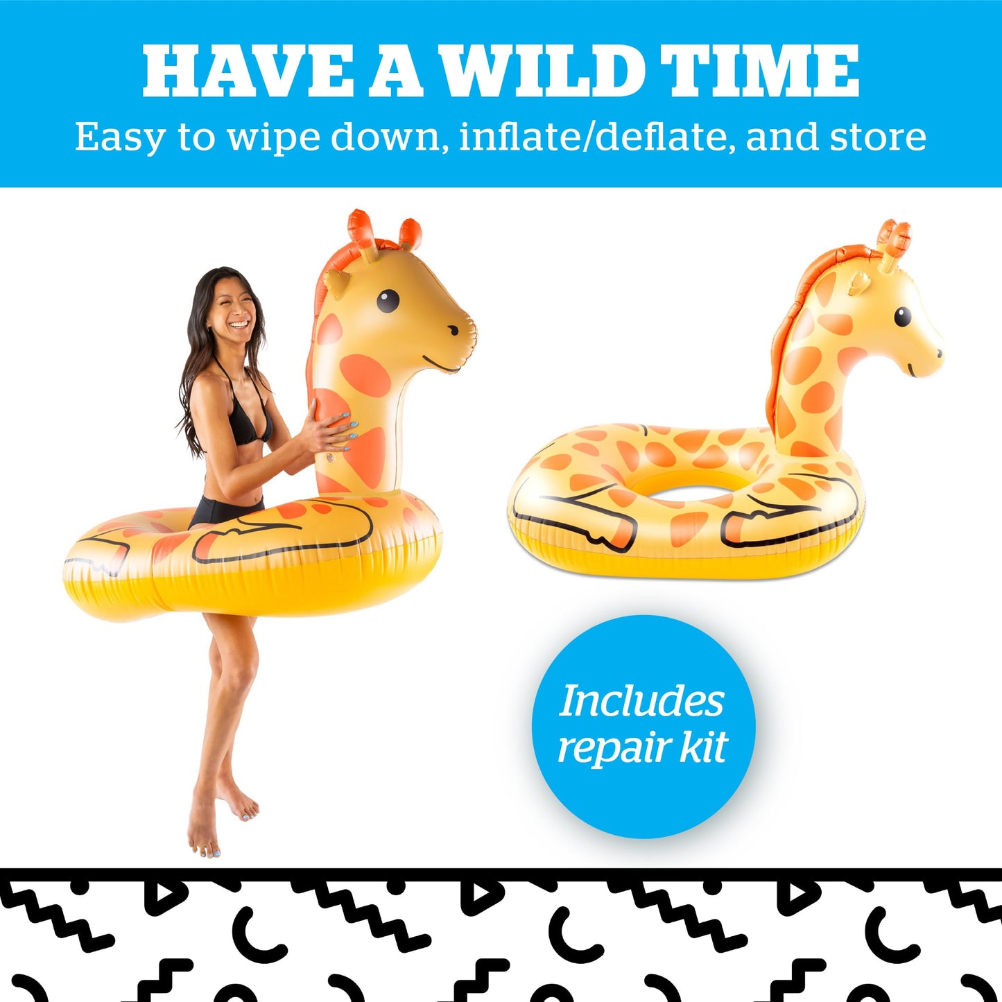 BigMouth Giant Animal Pool Float, Inflatable Floatie Tube, Blow Up Swim Ring, Outdoor Summer Pool Party Water Toy - Giraffe