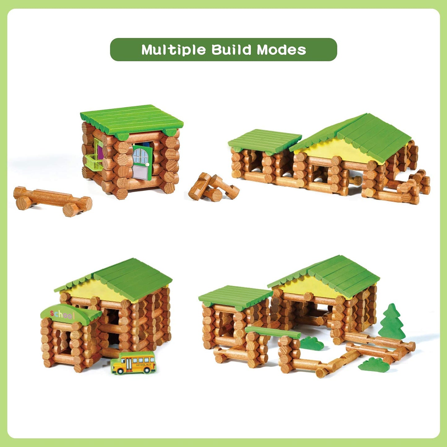 Wondertoys 269 Pieces Real Wood Logs Set Ages 3+, Classic Building Log Gift Set for Boys/Girls- Creative Construction Engineering - Top Blocks Game