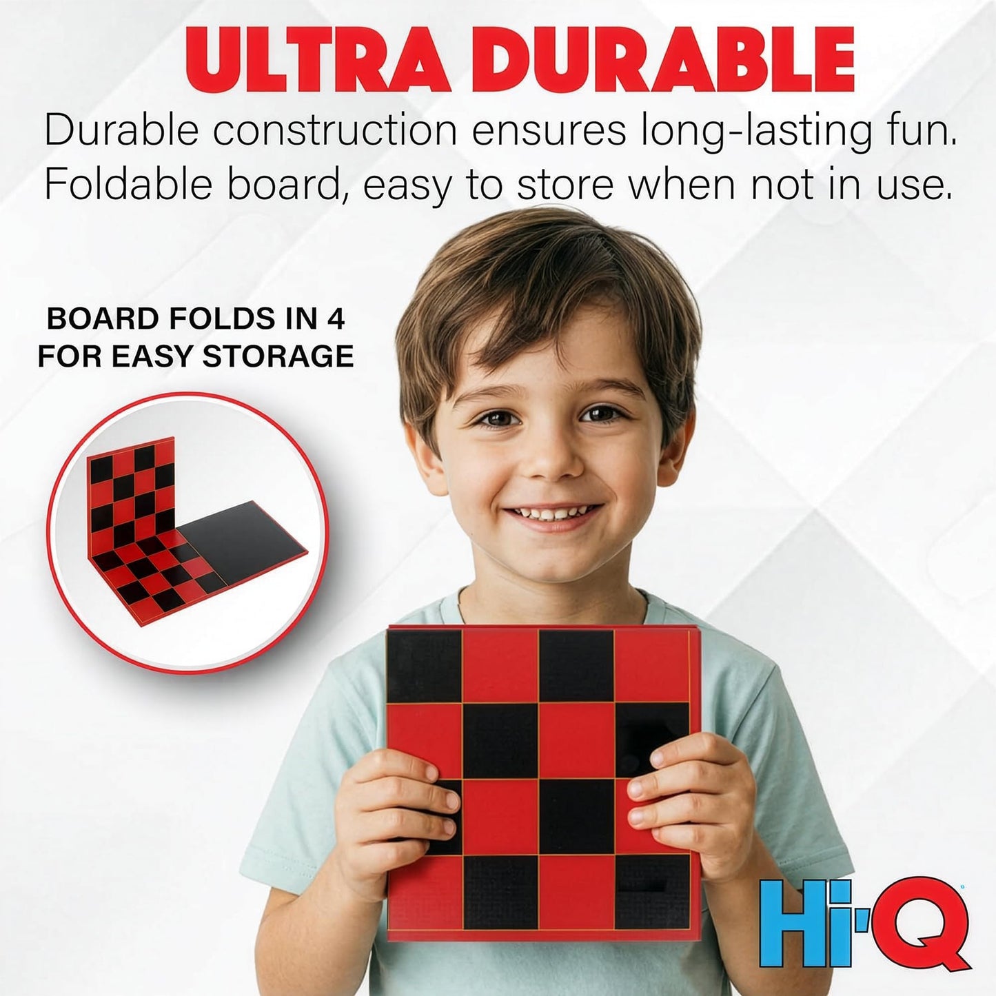 Hi-Q 3-in-1 Chess, Checkers & Tic-Tac-Toe Game Set - Double-Sided Folding Board - Staunton Style Pieces & Interlocking Checkers - Classic Strategy