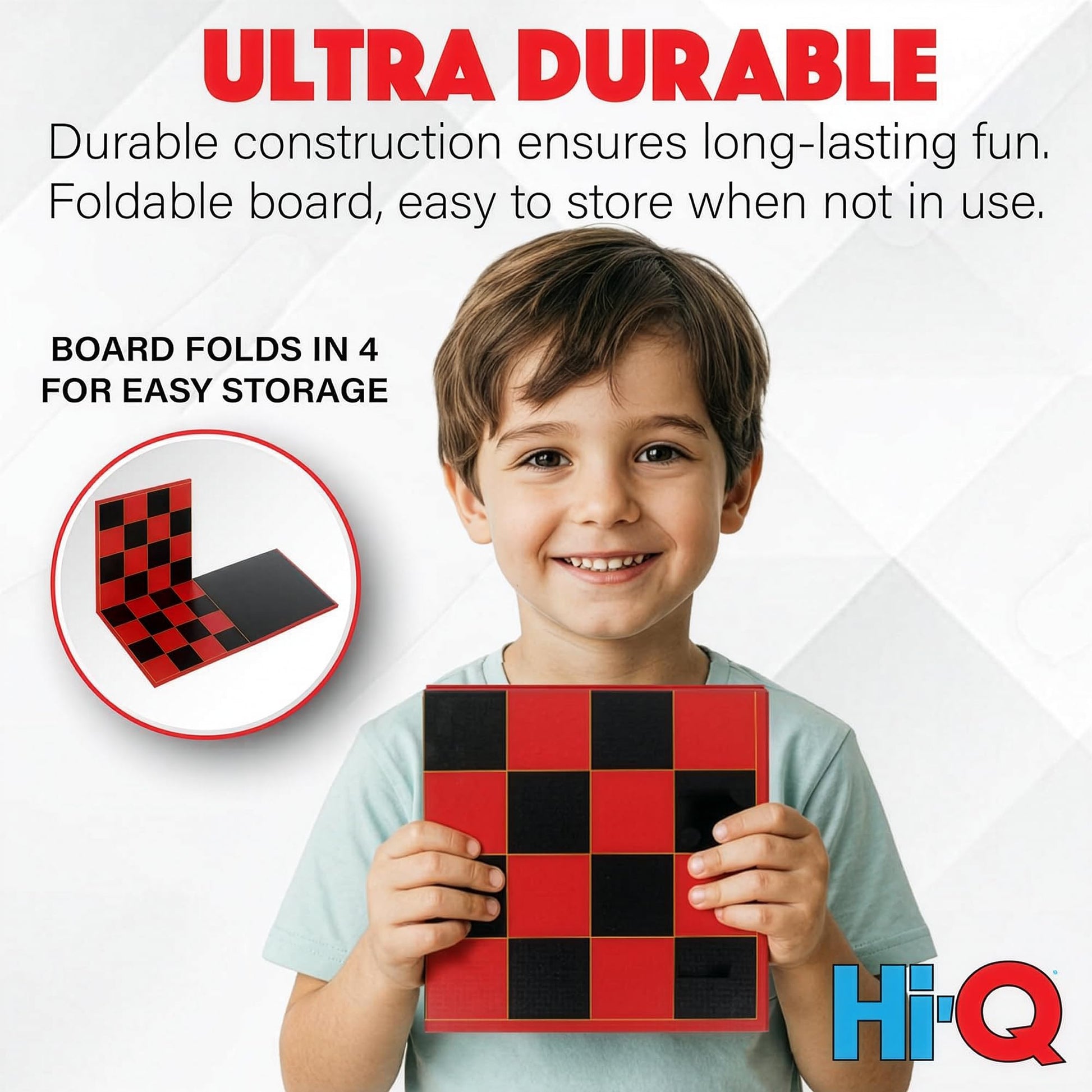 Hi-Q 3-in-1 Chess, Checkers & Tic-Tac-Toe Game Set - Double-Sided Folding Board - Staunton Style Pieces & Interlocking Checkers - Classic Strategy