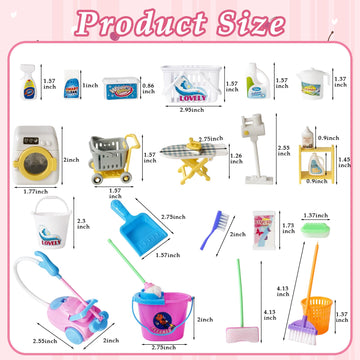 25 Pieces Miniature Doll Housework Cleaning Supplies,Mini Dollhouse Accessories Tools Mop Dustpan,Brush,Broom,Bucket,Dollhouse Furniture Decoration