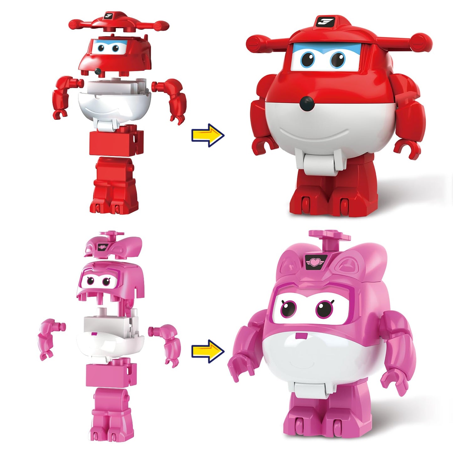 Super Wings Building Blocks, Jett & Dizzy 2-in-1 Airplane and Rescue Bots Building Toys, Transformable Building Blocks for Toddlers Kids Ages 3 4 5 6