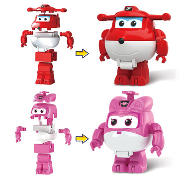 Super Wings Building Blocks, Jett & Dizzy 2-in-1 Airplane and Rescue Bots Building Toys, Transformable Building Blocks for Toddlers Kids Ages 3 4 5 6